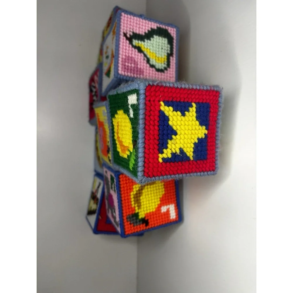 8 Vintage Crochet Granny Square‎ ABC Blocks Alphabet Pictures Letters Bells